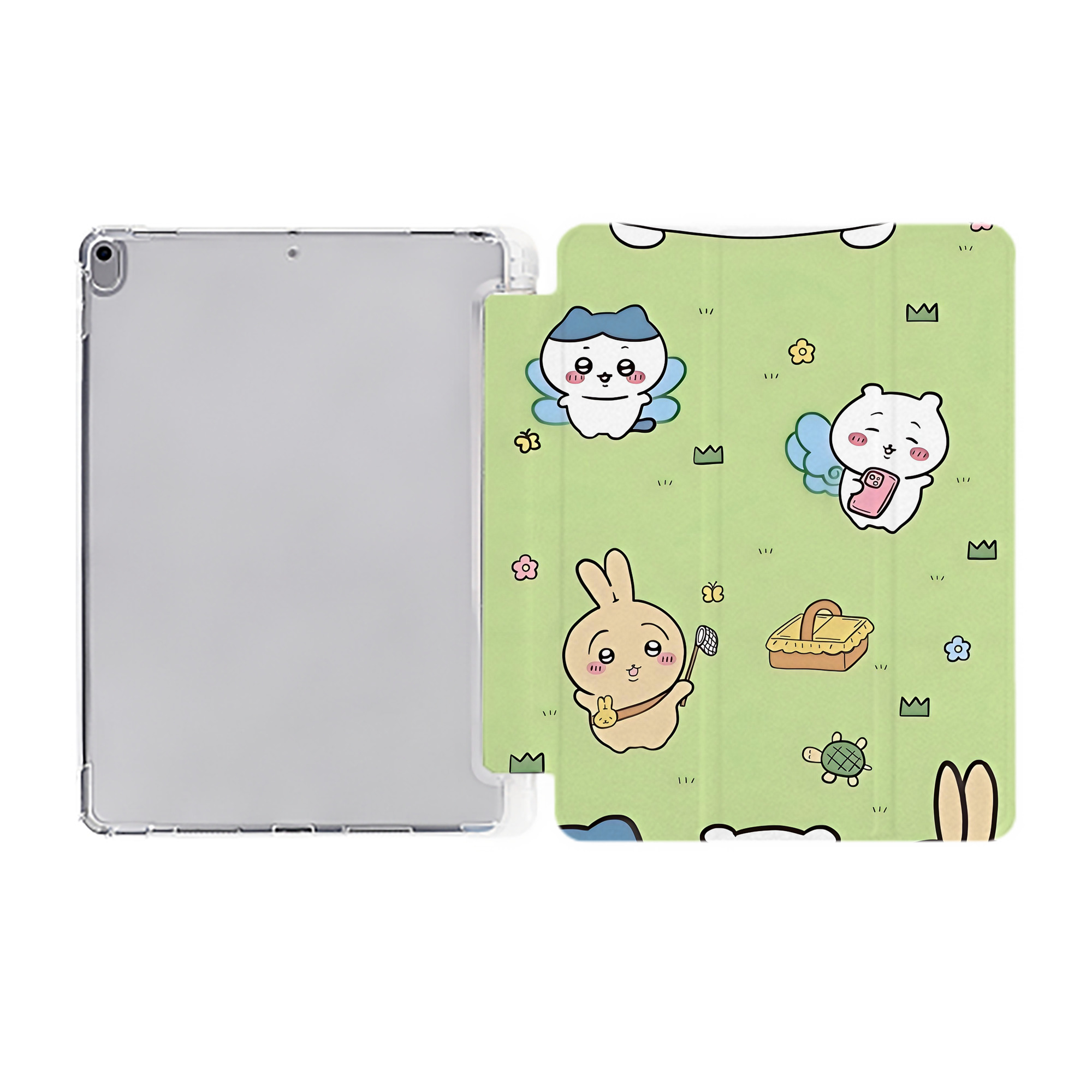 （画像用） ちいかわ Chii-kawa IPad ケース ペン収納付き 三つ折りスタンド PUレザー×シリコン 対応機種9.5/10.5/10.9インチ